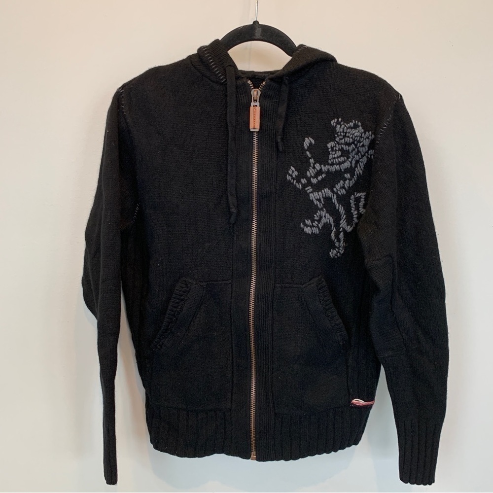 Union Wool Cashmere Black‎ Full Zip Sweater with Hood Size S